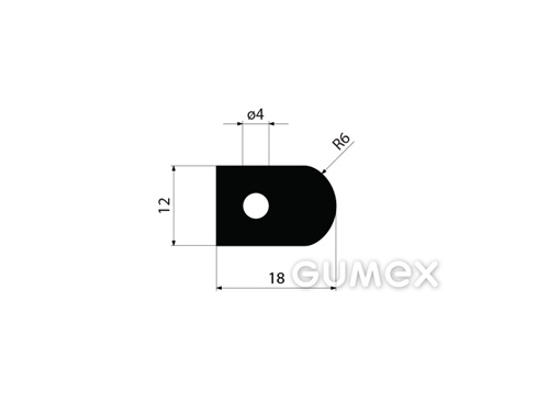 Gumový profil tvaru "D" s dutinkou, 12x18/R6mm, 45°ShA, NBR, -40°C/+70°C, čierny